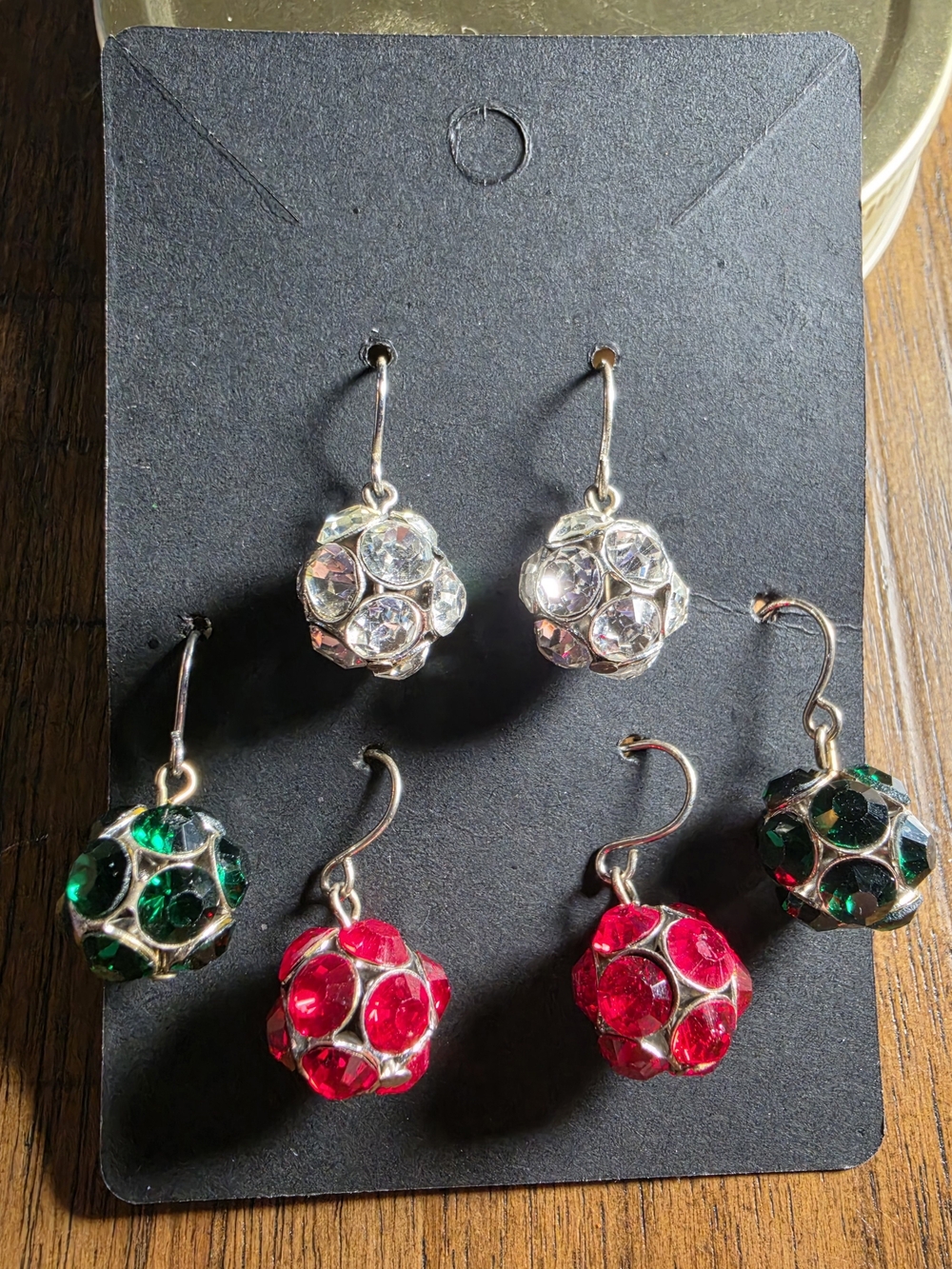 Claire's Sparkling Ball Drop Earrings — Red, Green, Clear